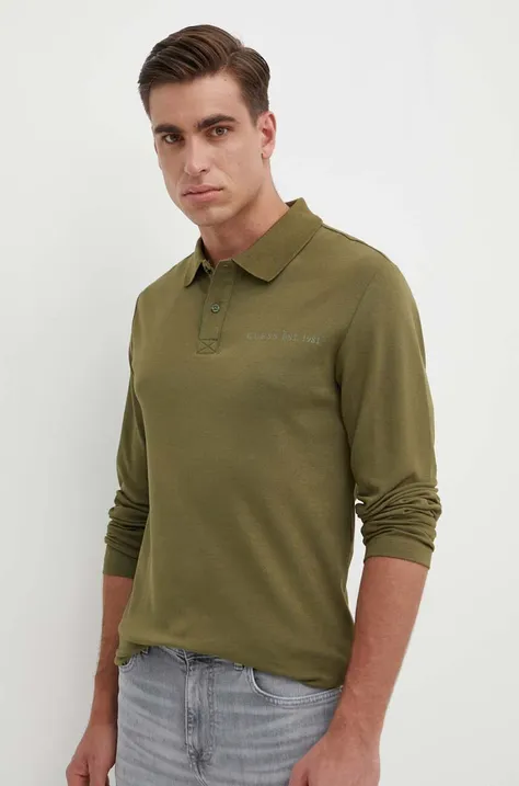 Majica dugih rukava Guess za muškarce, boja: zelena, s tiskom