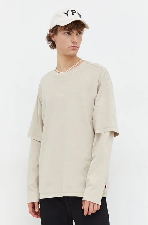 Памучна блуза с дълги ръкави Levi's в бежово с изчистен дизайн