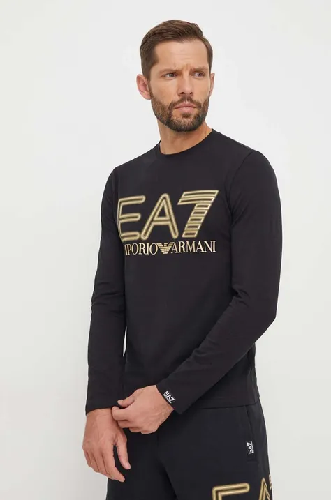 Majica z dolgimi rokavi EA7 Emporio Armani moški, črna barva