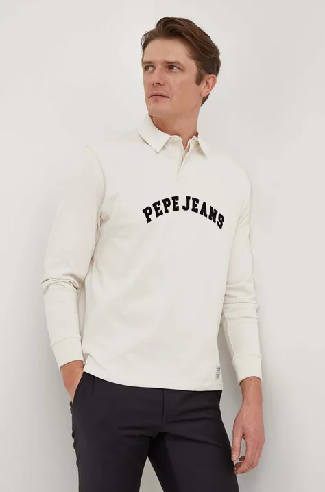 Βαμβακερή μπλούζα με μακριά μανίκια Pepe Jeans Harry χρώμα: μπεζ