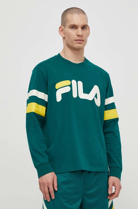 Хлопковый лонгслив Fila Luohe цвет зелёный с принтом FAM0669