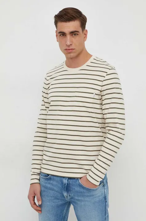 Bavlnené tričko s dlhým rukávom Pepe Jeans Costa béžová farba, vzorované