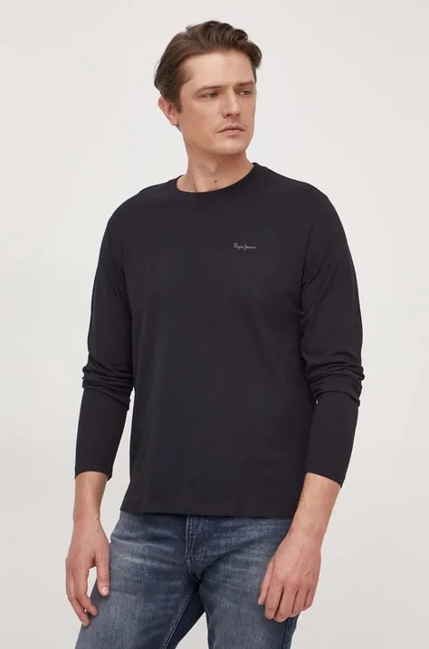 Pepe Jeans longsleeve bawełniany kolor czarny gładki