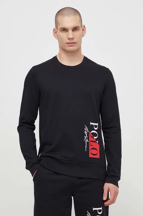 Πουκάμισο μακρυμάνικο πιτζάμας Polo Ralph Lauren χρώμα: μαύρο