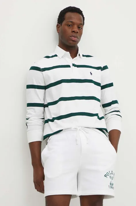 Bavlnené tričko s dlhým rukávom Polo Ralph Lauren biela farba, vzorované, 710939635