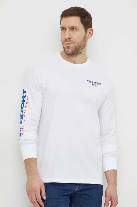 Bavlněné tričko s dlouhým rukávem Polo Ralph Lauren bílá barva, s aplikací, 710814128