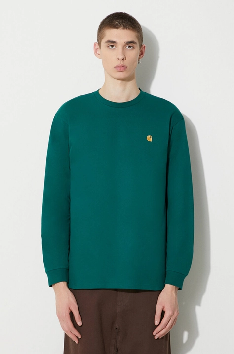 Carhartt WIP top a maniche lunghe in cotone Longsleeve Chase T-Shirt colore verde I026392.1YWXX