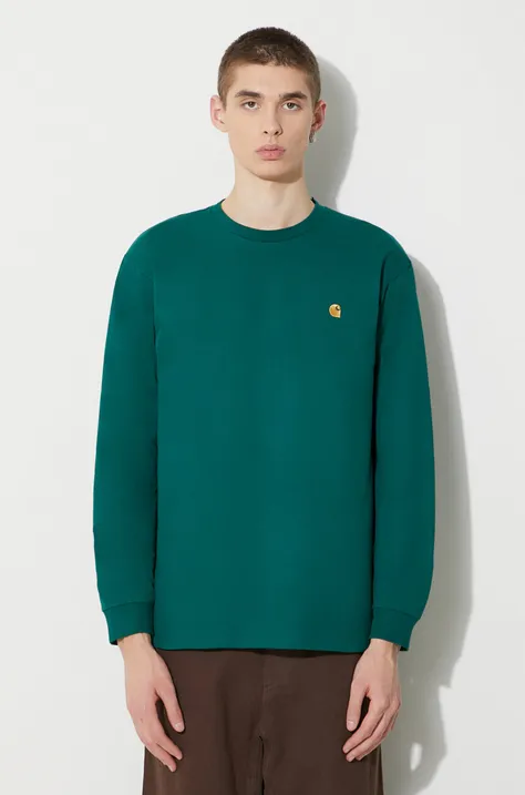 Памучна блуза с дълги ръкави Carhartt WIP Longsleeve Chase T-Shirt в зелено с изчистен дизайн I026392.1YWXX