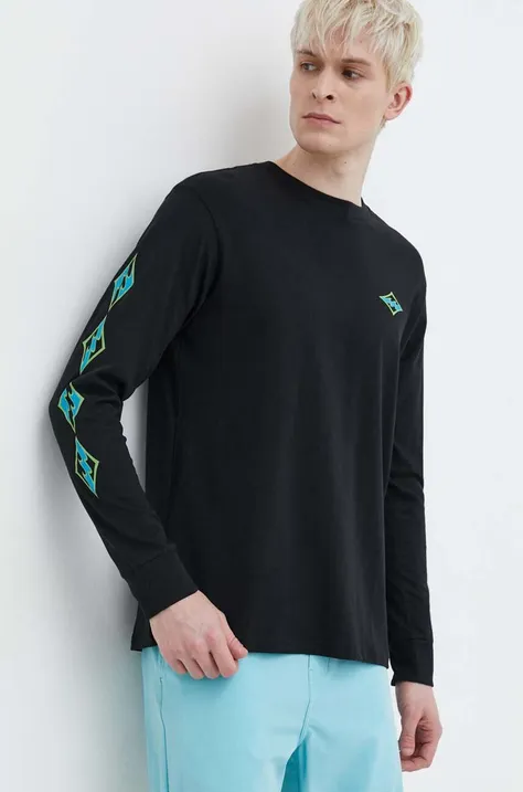 Bavlnené tričko s dlhým rukávom Billabong čierna farba, s potlačou, ABYZT02290