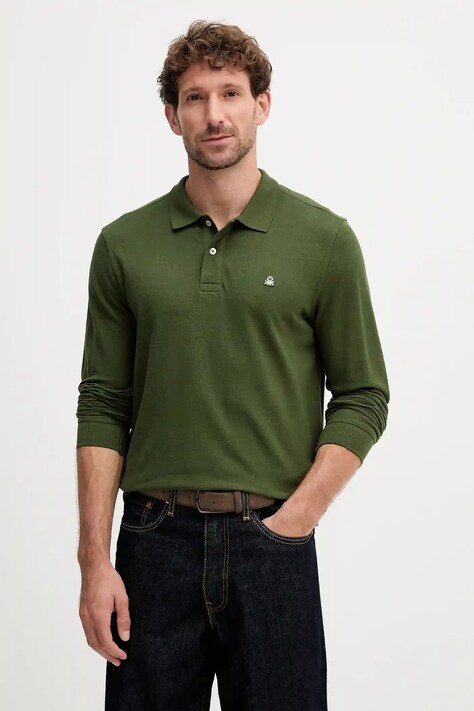 United Colors of Benetton longsleeve din bumbac culoarea alb, neted