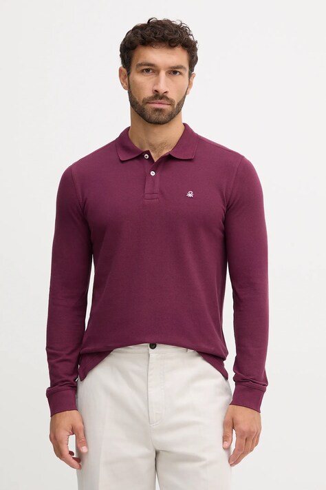 United Colors of Benetton longsleeve din bumbac culoarea alb, neted