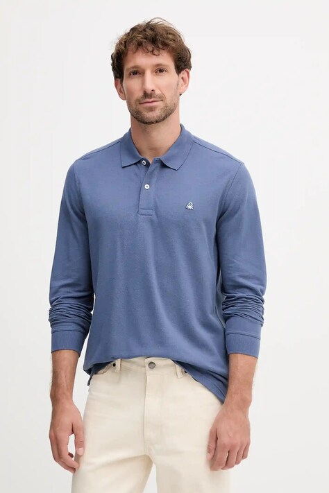 United Colors of Benetton longsleeve din bumbac culoarea alb, neted