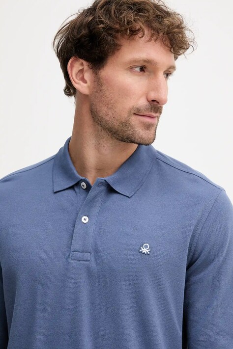 United Colors of Benetton longsleeve din bumbac culoarea alb, neted