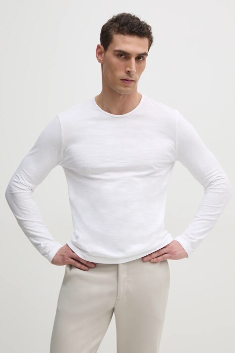 United Colors of Benetton longsleeve din bumbac culoarea alb, neted, 3JE1J19A9