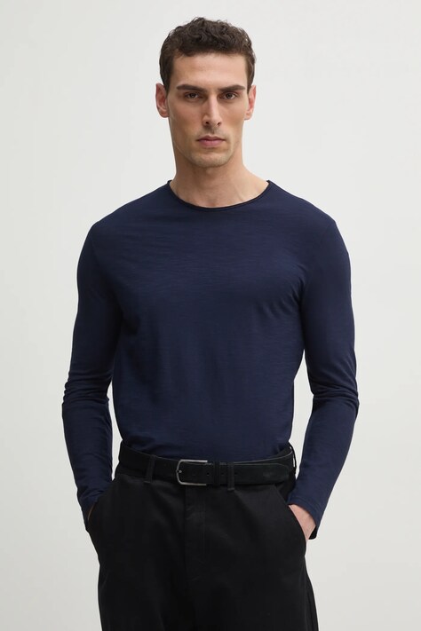 United Colors of Benetton longsleeve din bumbac culoarea albastru marin, neted, 3JE1J19A9