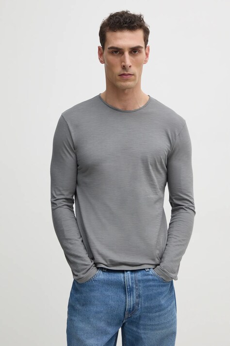 United Colors of Benetton longsleeve din bumbac culoarea gri, neted, 3JE1J19A9