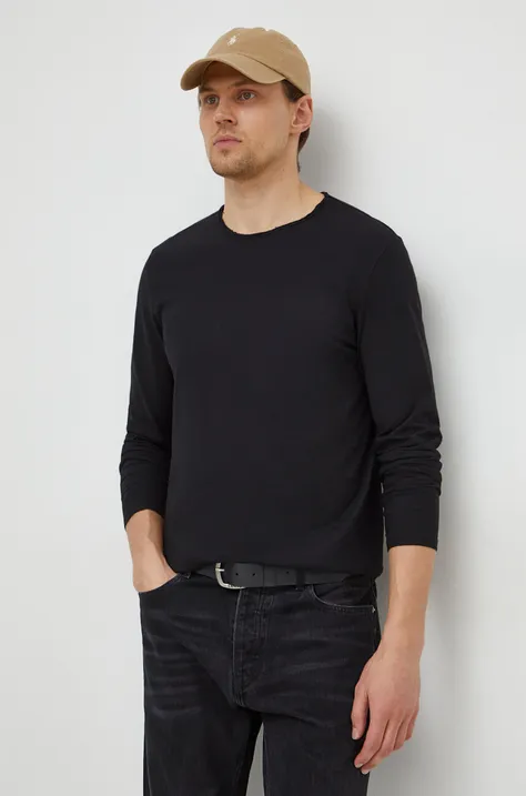 Bavlnené tričko s dlhým rukávom United Colors of Benetton čierna farba, jednofarebný