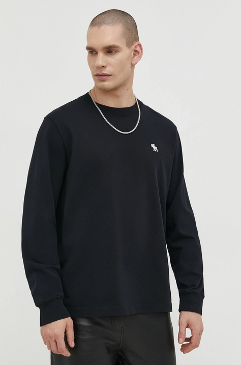 Abercrombie & Fitch longsleeve bawełniany kolor czarny z aplikacją