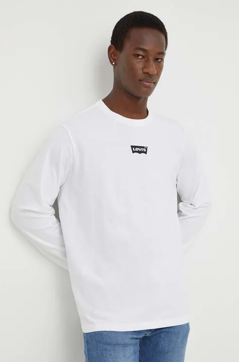 Bavlněné tričko s dlouhým rukávem Levi's bílá barva, s potiskem