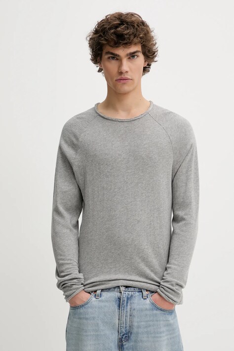 American Vintage longsleeve din bumbac culoarea alb, neted