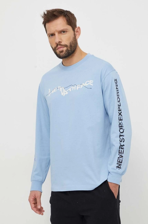 The North Face longsleeve bawełniany kolor niebieski z nadrukiem NF0A87F5QEO1