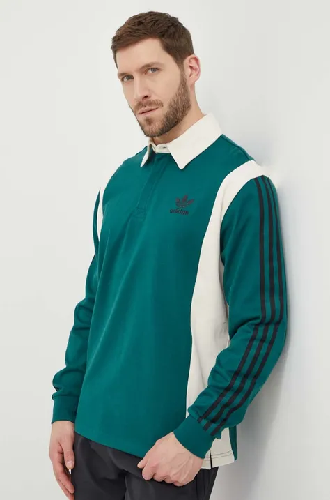 Bavlnené tričko s dlhým rukávom adidas Originals Rugby zelená farba, vzorovaný, IU0210