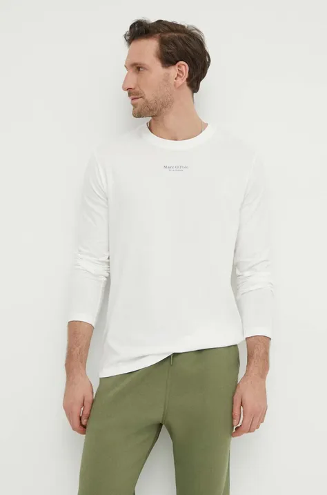 Bavlnené tričko s dlhým rukávom Marc O'Polo biela farba, s potlačou