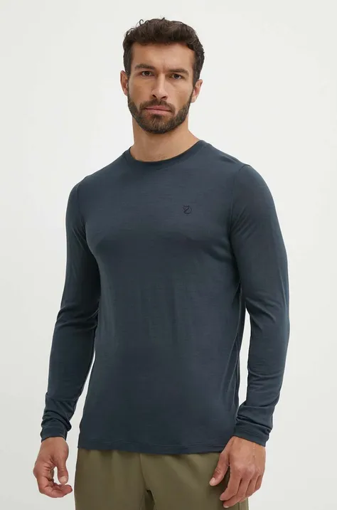 Športové tričko s dlhým rukávom Fjallraven Abisko Wool tmavomodrá farba, jednofarebný, F87194