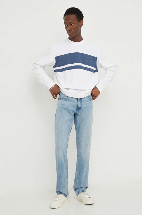 G-Star longsleeve din bumbac culoarea alb, cu imprimeu