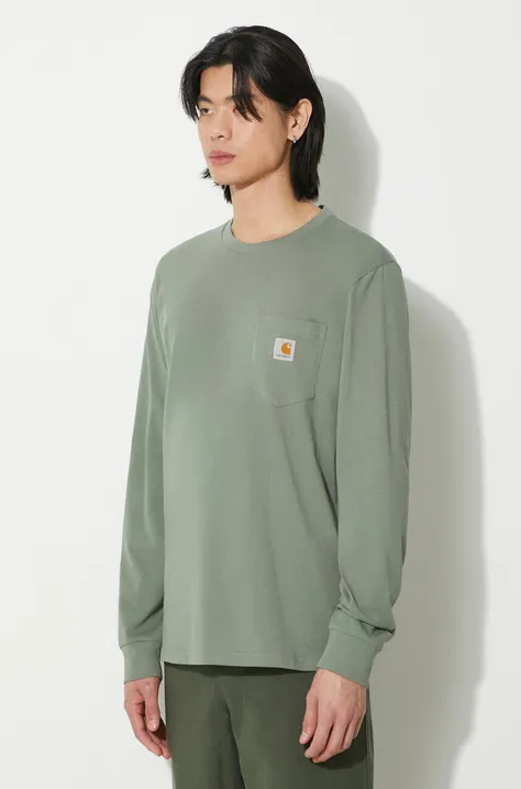 Bavlnené tričko s dlhým rukávom Carhartt WIP zelená farba, jednofarebný, I030437.1YFXX