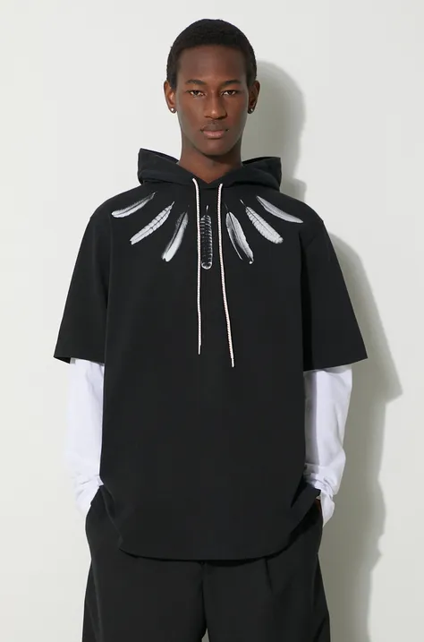 Φούτερ Marcelo Burlon Collar Feathers Dbl Sleeves χρώμα: μαύρο, με κουκούλα, CMAB044S24JER0021001