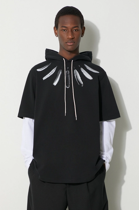 Marcelo Burlon hanorac de bumbac Collar Feathers Dbl Sleeves bărbați, culoarea negru, cu glugă, cu imprimeu, CMAB044S24JER0021001