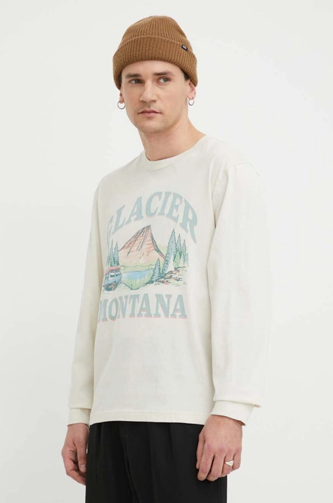 Hollister Co. longsleeve bawełniany kolor beżowy z nadrukiem