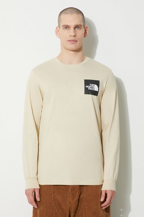 The North Face top a maniche lunghe in cotone M L/S Fine Tee colore beige NF0A87NC3X41