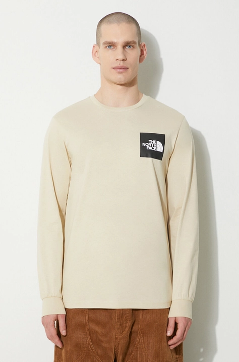 The North Face longsleeve bawełniany M L/S Fine Tee kolor beżowy z nadrukiem NF0A87NC3X41