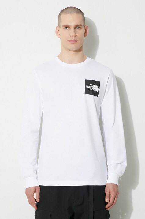 Bavlněné tričko s dlouhým rukávem The North Face M L/S Fine Tee bílá barva, s potiskem, NF0A87NCFN41