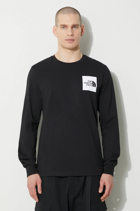 The North Face longsleeve din bumbac M L/S Fine Tee culoarea negru, cu imprimeu, NF0A87NCJK31