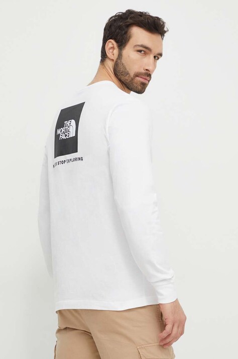 The North Face longsleeve din bumbac M L/S Redbox Tee culoarea bej, cu imprimeu, NF0A87NNFN41