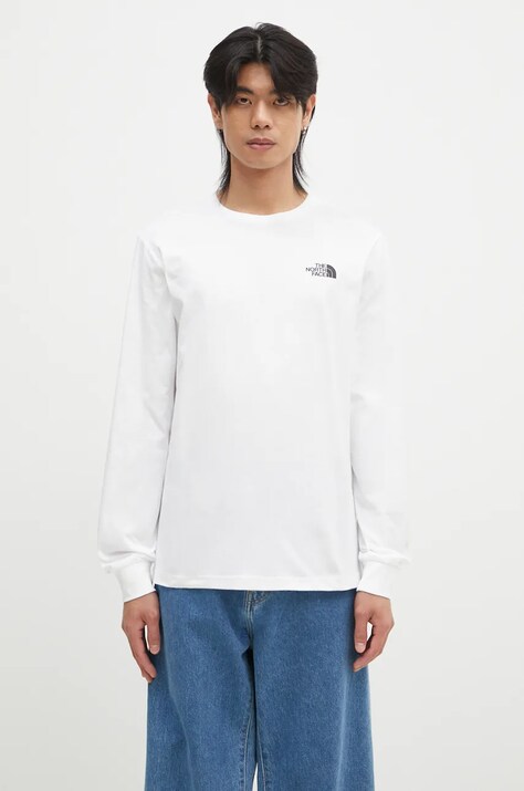 Bavlněné tričko s dlouhým rukávem The North Face M L/S Redbox Tee béžová barva, s potiskem, NF0A87NNFN41
