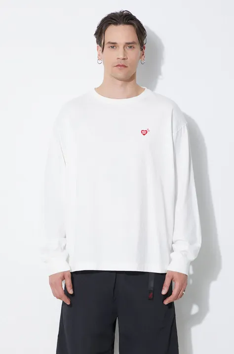 Bavlnené tričko s dlhým rukávom Human Made Graphic Longsleeve biela farba, jednofarebné, HM27CS015