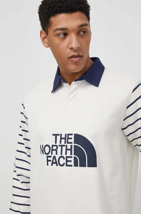 The North Face longsleeve bawełniany kolor beżowy z nadrukiem NF0A8704SVO1