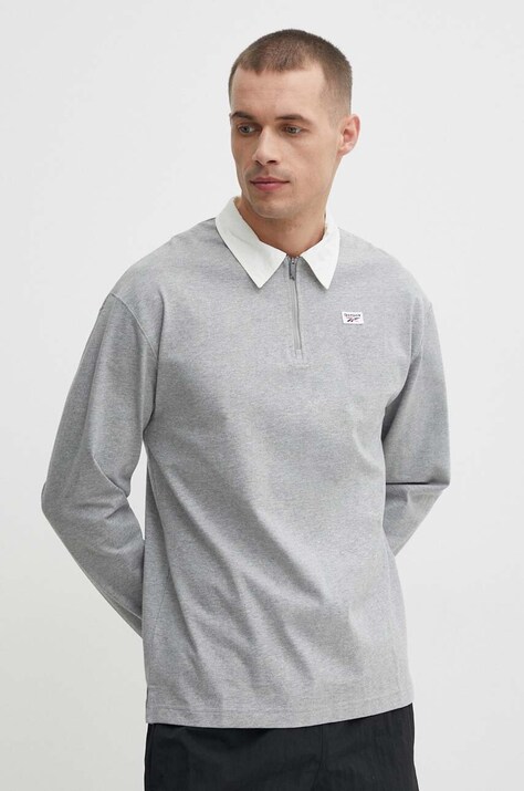 Reebok longsleeve bawełniany Court Sport kolor szary melanżowy 100076423