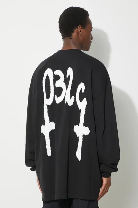 Pamučna majica dugih rukava 032C 'Mayhem' Oversized Longsleeve boja: crna, s tiskom, SS24-C-1070