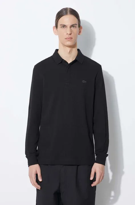 Tričko s dlhým rukávom Lacoste pánske, čierna farba, jednofarebné, PH2481