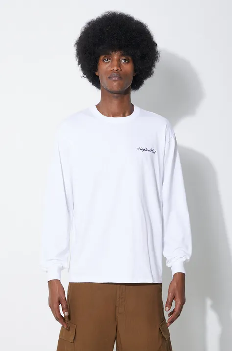 Bavlnené tričko s dlhým rukávom NEIGHBORHOOD biela farba, jednofarebné, 241PCNH.LT03