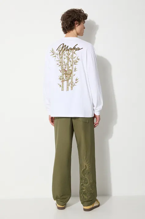 Bavlněné tričko s dlouhým rukávem Maharishi Dragon Bamboo bílá barva, s aplikací, 5080.WHITE