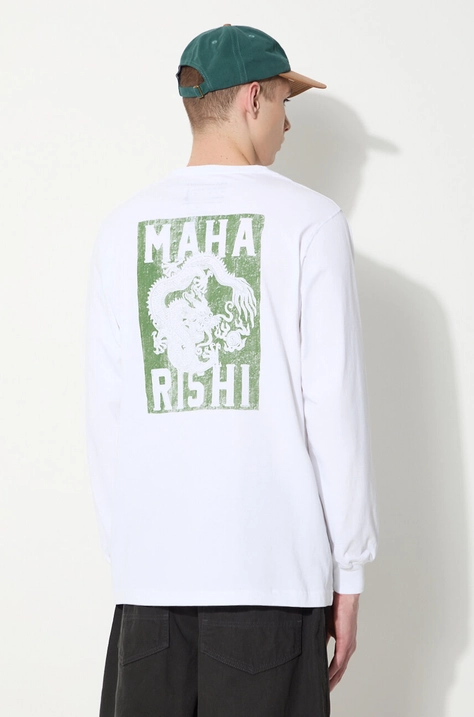 Pamučna majica dugih rukava Maharishi Woodblock Dragon L/S boja: bijela, s tiskom, 1277.WHITE