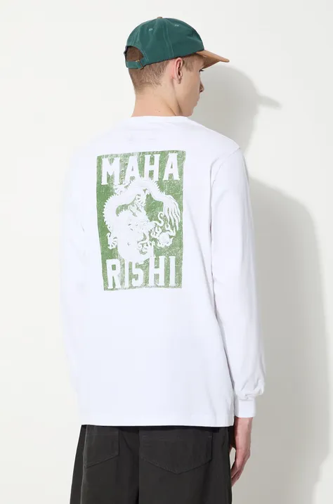 Βαμβακερή μπλούζα με μακριά μανίκια Maharishi Woodblock Dragon L/S χρώμα: άσπρο, 1277.WHITE