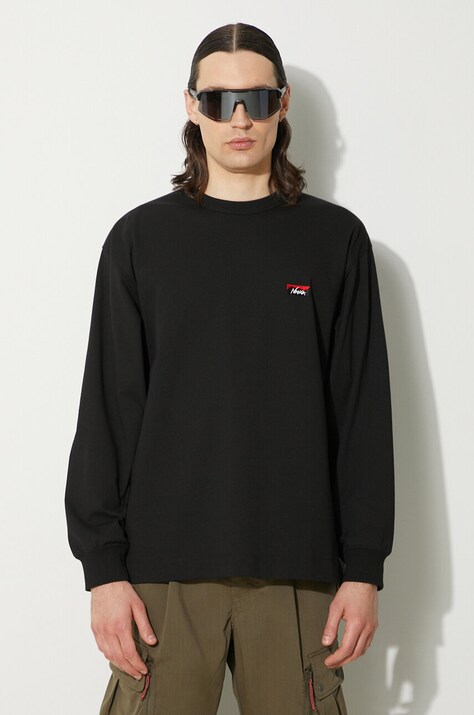 Блуза с дълги ръкави Nanga Eco Hybrid Box Logo Embroidery Longsleeve Tee в черно с изчистен дизайн NW2411.1G803.A