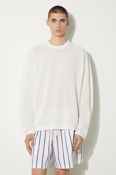 Памучна блуза с дълги ръкави MKI MIYUKI ZOKU Loose Gauge Long Sleeve в бяло с изчистен дизайн LOOSE.GAUGE.LONG.SLEEVE